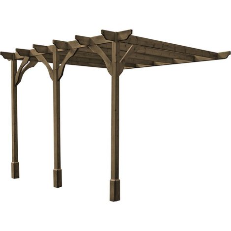 Wall Mounted Premium Pergola 3 Posts - Wood - L240 x W540 x H270 cm - Rustic Brown