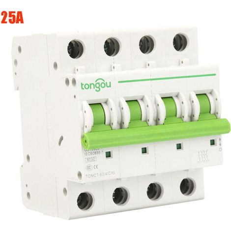 Rosvola Disjoncteur miniature TOMC7-63 380V / 415VAC 4P Disjoncteur Protection contre les fuites de type C Commutateur d'air Court-circuit Capacité de rupture 6KA,25A (1/5)