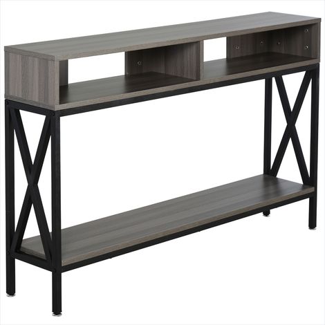 Console d'entrée industrielle 120 cm grise avec étagères (1/5)