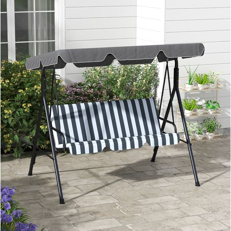 Sillón jardín balancín tres plazas con toldo gris OKMYHOME (1/4)