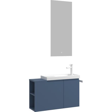 Waschtisch-Set mit Spiegel (2-teilig) "Ferla 80" – 80 x 22 x 45 cm – Mattblau (1/3)