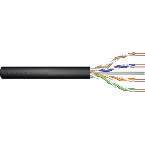Outdoor Dry Installation Cable DIGITUS cat.5e, U/UTP, Fca, AWG 24/1, PE, 500m, black, reel