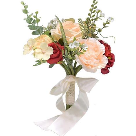 Künstlicher Blumenstrauß mit Schleife, künstlicher Brautjungfernstrauß, kleiner Deko-Blumenstrauß. (1/4)