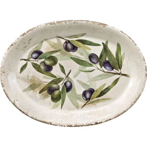 Plato ovalado de cerámica craquelada beige con olivo 25 cm (1/5)