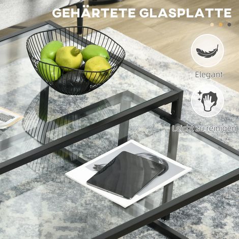 2 tables basses en verre, acier laqué, noir + transparent, lot de 2 (1/5)