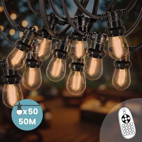 Guirlande Guinguette 50M 50 Bulbes Filament Ambré avec Variateur de Luminosité et Télécommande - Guirlande Lumineuse Ampoule E27 Transparente à Intensité Variable - Guirlande Guinguette Dimmable (1/5)