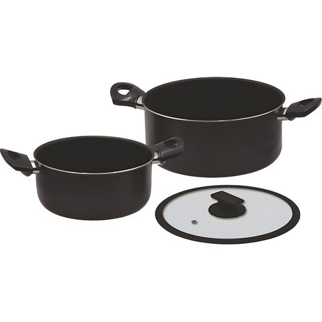 Set 3 Pezzi Casseruole Antiaderenti in Alluminio + Coperchio Vulcano 20 + 24 cm (1/4)
