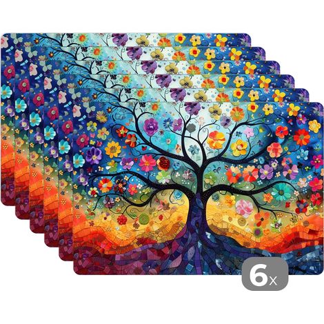 PLACEMAT Set of 6 - Tree - Colorful - Flowers - Art - Abstract 45x30 cm (1/5)