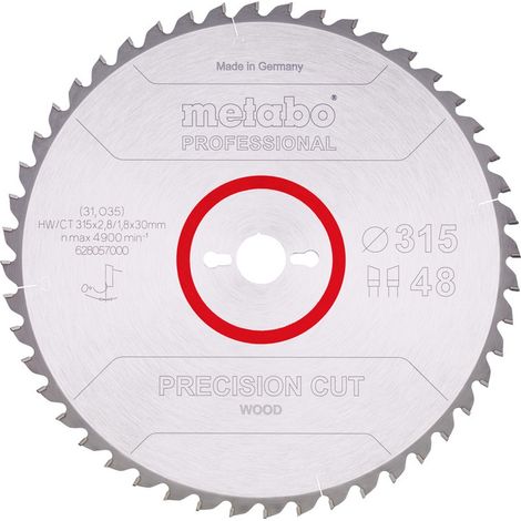 Metabo Sägeblatt precision cut wood - professional 315x2,8/1,8x30, Z48, Spanwinkel 0°, Wechselzahn
