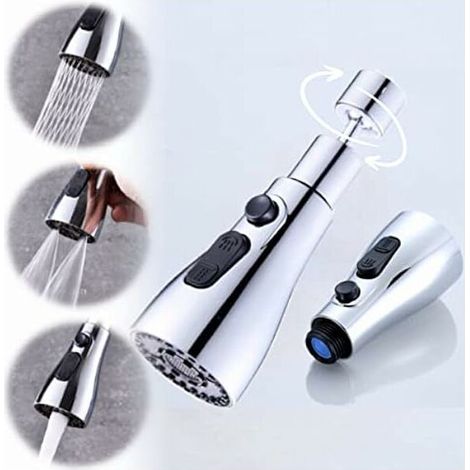 Kitchen Tap Spray Head, Tap Adapter for Kitchen Sink with 3 Aerator Modes 360 Swivel Spout Faucet Sprayer Tap Attachment Sink Kitchen, tap Extender for Kitchen Sink Replacement Faucet Booste