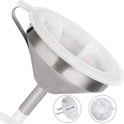 Imbuto in acciaio inossidabile da 2 pezzi con manico e filtro rimovibile per il trasferimento di liquidi. Set di imbuti in acciaio inossidabile con filtro da cucina. Imbuto in metallo per il trasferim (1/4)