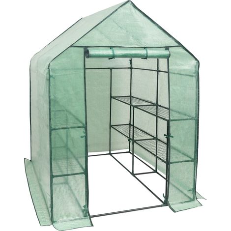 Invernadero de jardín con puerta de cremallera 143 x 143 x 195 cm verde acero y PE (1/5)