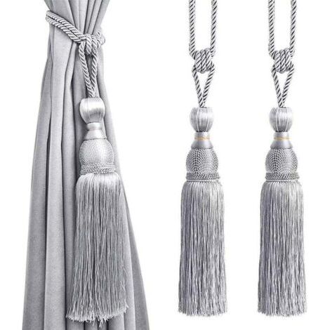 FENOPLASTICAFOREHILL Rideau de tennis en fil d'or suspendu boule suspendue rideau d'oreille sangle de gland 2 gris argent (1/5)