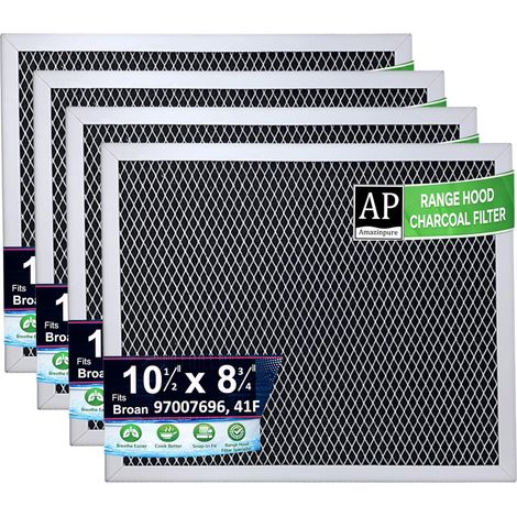 Ortviai Lot de 4 Filtres pour Hotte Aspirante 267x222mm - Filtre à Charbon et Aluminium compatible avec Broan 97007696, Nutone 41F, Whirlpool W10355450 - Référence 97006931