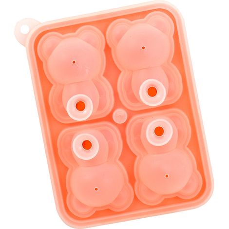 Petit moule à glace en forme d'ourson avec 4 compartiments, moule en silicone pour faire des glaces, des bougies pour gâteaux, rose (1/5)
