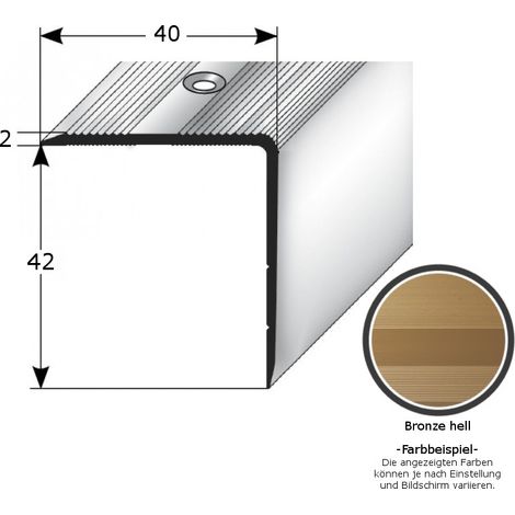 Treppenkante "Forli", Treppenkantenprofil / Winkelprofil (Größe 40 mm x 42 mm) aus Aluminium eloxiert, gebohrt, von Auer Metall-bronze hell-1000