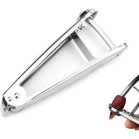 Snocciolatore per giuggiole in acciaio inox con funzione di spremitura. Adatto per giuggiole, ciliegie, amarene, ecc. Colore argento. (1/5)