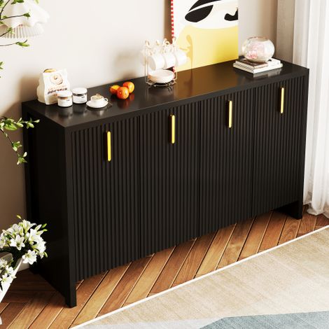 Aparador negro con almacenaje modular y tiradores dorados, 140x38x80 cm (1/5)