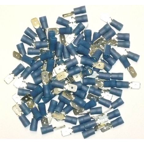 Terminales eléctricos planos macho azules de 6,3 mm – Paquete de 100 terminales – Conexiones fiables para proyectos eléctricos