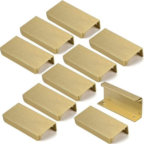Lot de 10 Poignée Dorée Poignée de Meuble Dorée - Poignée Invisible Poignee de Meuble Cuisine Dorée Poignée Meuble Dorée en Alliage d'Aluminium Entraxe 64mm