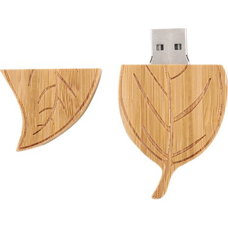 Clé USB 2.0 en Bois Feuille 16 Go - Mémoire Flash Compatible PC et USB 1.1 (1/5)