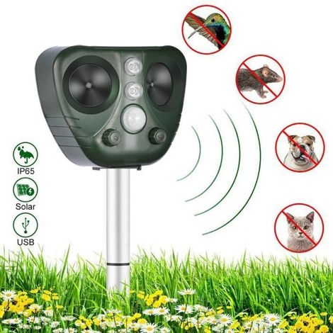 Répulsif Chat Exterieur, Répulsif Chat Ultrason Solaire, Ultrason Anti Chats, Charge de Solaire USB, Répulsif Animaux, 4 Modes-Ywey (1/5)