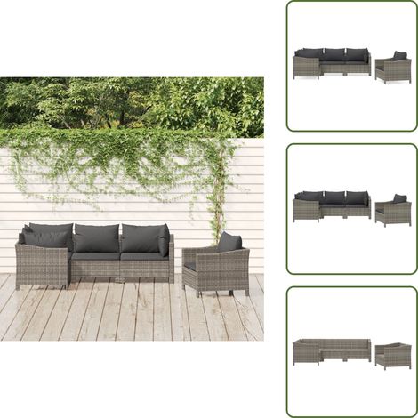 Divano in rattan - vidaXL Set Divani da Giardino 5 pz con Cuscini in Polyrattan Grigio - Divano in acciaio