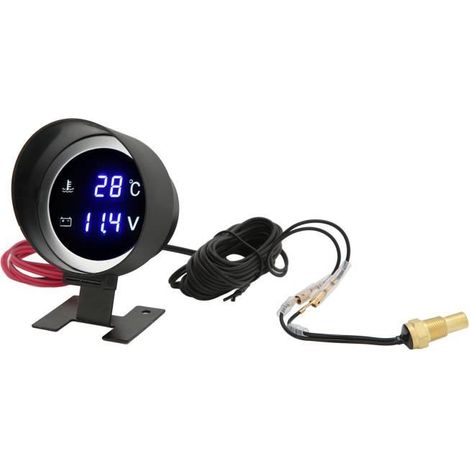 Zerone Jauge de température d'eau de voiture Jauge de température d'eau numérique ronde Voltmètre LED DC 9V‑36V avec lumière (1/4)