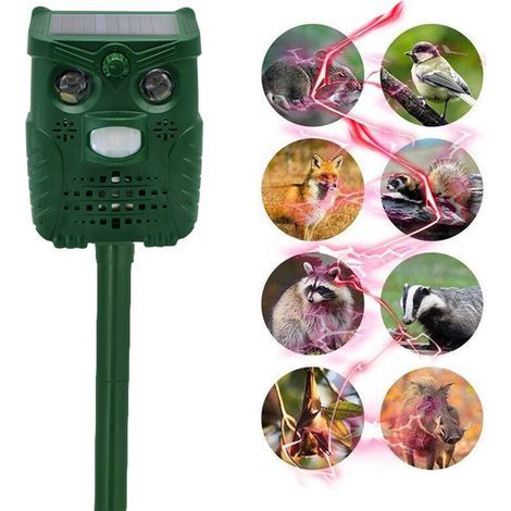 Solar-Powered Ultrasonic Motion Detector and Pet Repellent with Flashing Light for Dogs, Cats, Squirrels, Deer, Rats (1/4)