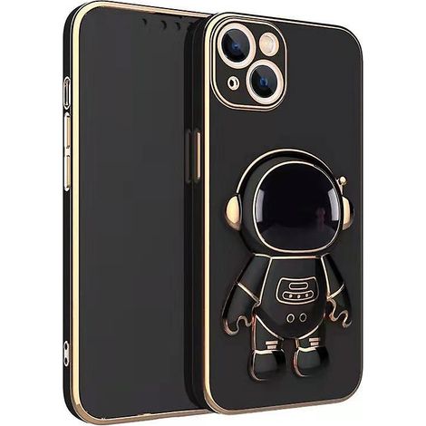 Coque en silicone antichoc pour iPhone 15 Pro Max/15 Ultra, noire, avec support astronaute.
