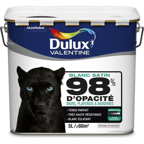 Peinture Blanche 98% Monocouche - Satin 5L - pour Murs Boiseries et Plafonds - Dulux Valentine