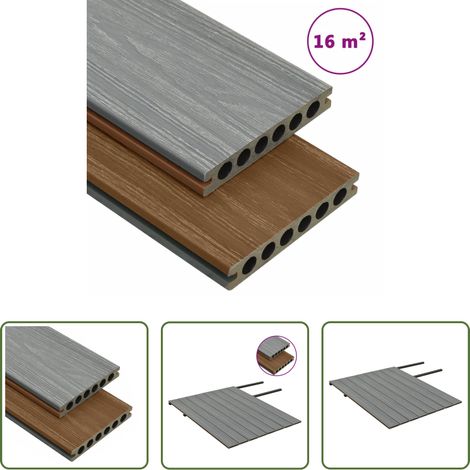 Panneau de terrasse - Panneaux de terrasse et accessoires WPC Marron/gris 16 m² 2,2 m (1/5)