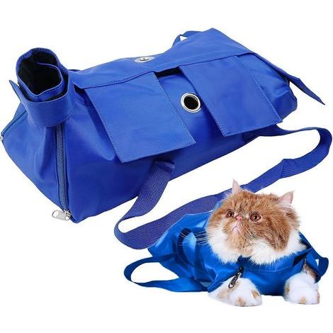 Sac de contention pour chat pour la coupe des griffes, coupe des griffes, anti-griffures, sac de soin du pelage pour chats, examen médical (bleu s)