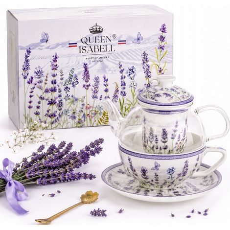 Service à thé en porcelaine pour une personne, comprenant une boîte, une tasse et un pichet. (1/5)