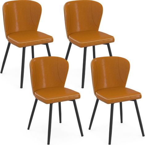 Set aus 4 Stühlen ISAURE braun mit Nähten und schwarzem Metallfuß