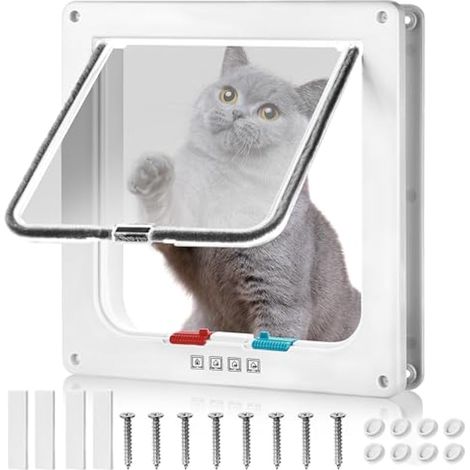 Chatiere pour Chat, Verrouillage à 4 Voies Chatière 25cm x 23.5cm, Chatiere pour Chat Isolante,Facile à Installer et à Utiliser, Porte pour Animaux de Compagnie pour Chats et Petits Chiens (1/5)