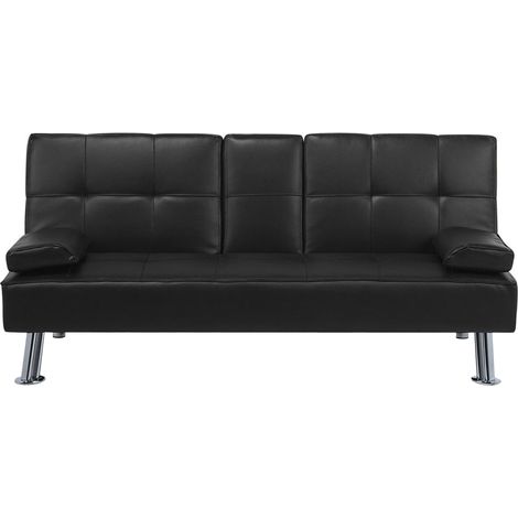 Sofá cama 3 plazas de tela negra mesa abatible convertible click clack moderno Roxen (1/5)