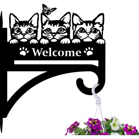 Gancho colgante para plantas con estampado de gato, gancho para exteriores, soporte de metal, ideal para colgar plantas y macetas. (1/5)