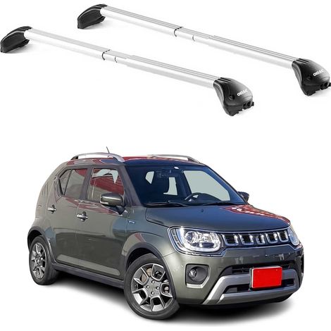 OMAC Barres de toit transversales certifiées TÜV pour Suzuki Ignis II 2016-2026 – Verrouillables (4 antivols) – Charge max 100 kg – Sangle inox + protection caoutchouc Argent (1/4)