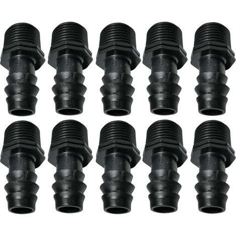 Lot de 10 raccords mâles cannelés Ø16 mm x 1/2" pour tuyaux d'irrigation goutte à goutte (pour tuyaux de Ø16 mm) - Raccord pour systèmes d'irrigation/d'arrosage (1/4)