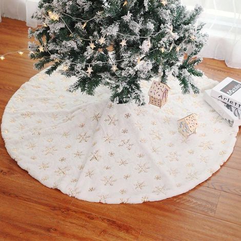 Trade Shop - Tappeto Gonna Copertura Base Albero Di Natale 80cm Peluche Fiocchi Di Neve Gold - (1/5)