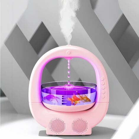 Humidificateur d'air brume froide diffuseur huiles essentielles bruit blanc éclairage aquarium double haut-parleur design moderne blanc rose (1/5)