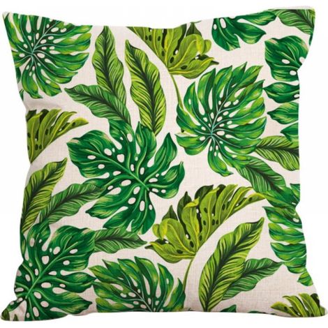 Housse De Coussin - Lin - Motif Plante Tropicale - Pour Intérieur Et Extérieur - 45 X 45 Cm - 1 Pièce (1/5)