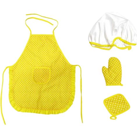 Tablier Enfant - Chapeau De Chef Pour Enfants - Costume De Cuisinier Pour Activités Culinaires Et Jardinage - Taille Unique Pour 4 À 12 Ans - Jaune Ou Blanc - Lot De 2 Pièces (1/5)