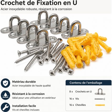 Plaque à œillet ovale 6 mm en acier inoxydable avec vis et chevilles 6mm 6 40 × 30 × 13 cm 50 g – Livraison gratuite