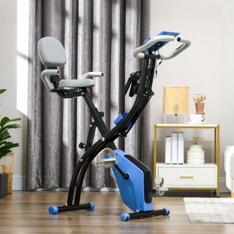 Vélo d'appartement pliable avec 8 niveaux de résistance magnétique. Capteur de fréquence cardiaque. Volant d'inertie de 2,5 kg. Bleu. (1/4)