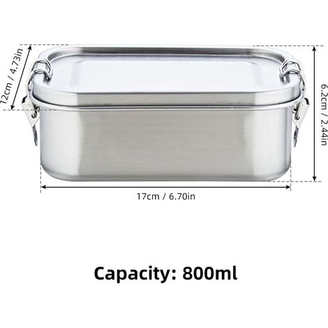 Lunchbox aus Edelstahl 304, 2-teiliger Metallbehälter, Bento-Box aus Metall für Kinder und Erwachsene, 800 ml, spülmaschinenfest. (1/5)