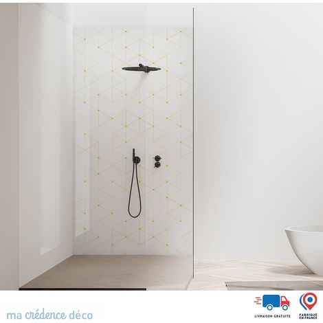Panneau de douche : Formes triangles géométriques - Couleur jaune souffre - Alu composite - 90 - 245 (1/2)