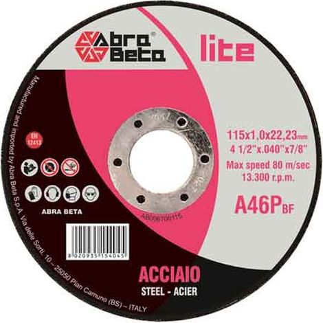 DISCO DA TAGLIO PER FERRO SOTTILE ABRA BETA Ø 115x1,0 mm Q.TA 50