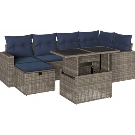 7-teiliges Gartensofa-Set mit Kissen, grau, Polyrattan vidaXL (1/5)